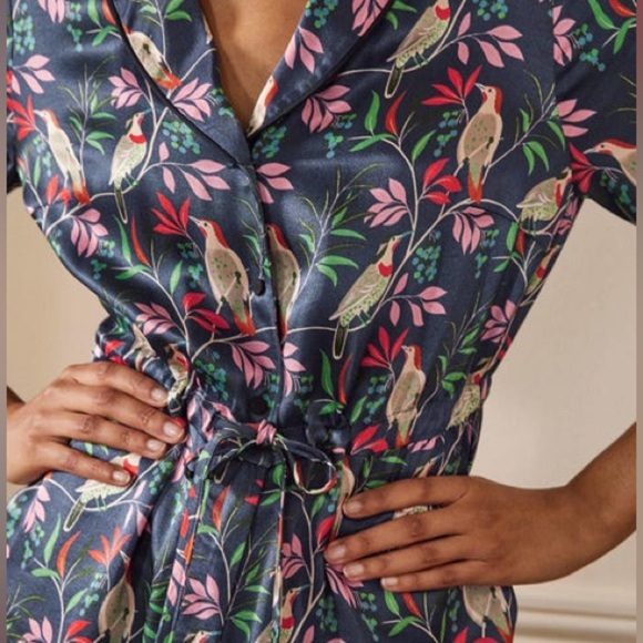 NWT Boden Collar Detail Cropped Jumpsuit -French Navy - Berry Bird  Size 4P - Picture 3 of 16